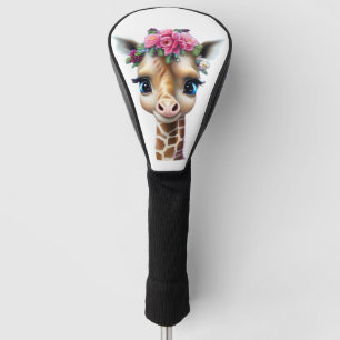 Kute Baby Giraffe met bloemen en Holly Golfheadcover