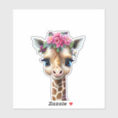 Kute Baby Giraffe met bloemen en Holly Sticker (Vel)