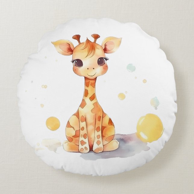 Kute Baby Giraffe Round Pillow Rond Kussen (Voorkant)