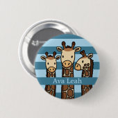Kute Baby Giraffe Trio, voeg de Naam van het Kind  Ronde Button 5,7 Cm (Voorkant /achterkant)