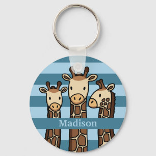 Kute Baby Giraffe Trio, voeg de Naam van het Kind  Sleutelhanger