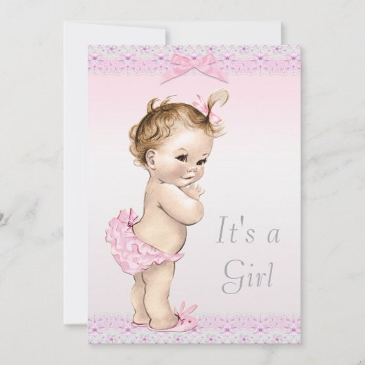Kute  Baby Girl Shower Faux Lace, Bows Kaart (Voorkant)