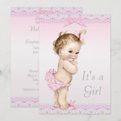 Kute  Baby Girl Shower Faux Lace, Bows Kaart (Voorkant / Achterkant)