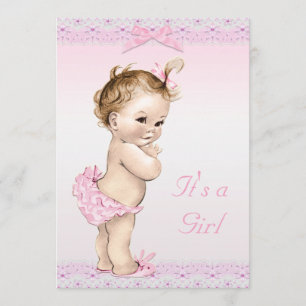 Kute  Baby Girl Shower Faux Lace, Bows Kaart