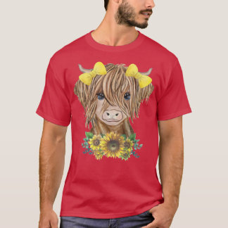 Kute Baby Highland Koe met zonnebloemen Boerderij  T-shirt