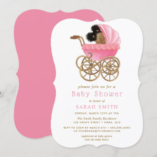 Kute Baby in Stroller Pink Baby shower nodigt uit Kaart