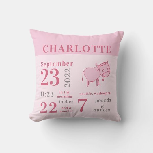 Kute Baby Koe Roze Bloem Vogelvlekken Meisserij Kussen (Voorkant)