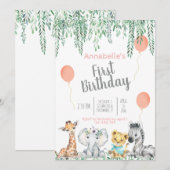 Kute Baby Oerwouden Greenery First Birthday Kaart (Voorkant / Achterkant)