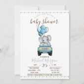 Kute Baby olifant auto, zigzag Baby shower Kaart (Voorkant)