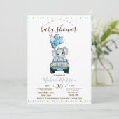 Kute Baby olifant auto, zigzag Baby shower Kaart (Staand voorkant)