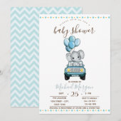 Kute Baby olifant auto, zigzag Baby shower Kaart (Voorkant / Achterkant)