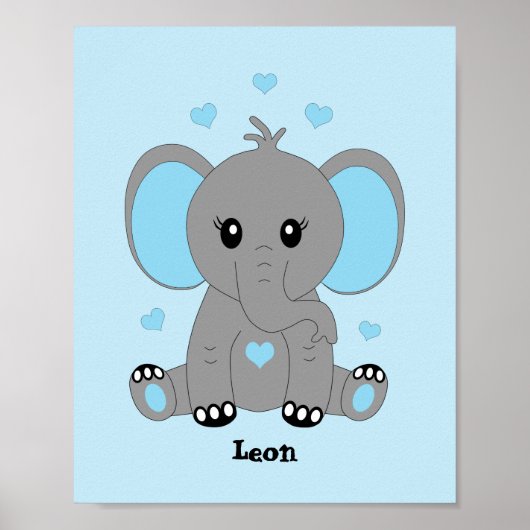 Kute baby-olifant blauw voor jongens poster (Voorkant)