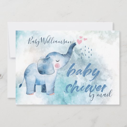 Kute Baby olifant Blue Waterverf Shower by Mail Kaart (Voorkant)
