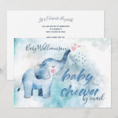 Kute Baby olifant Blue Waterverf Shower by Mail Kaart (Voorkant / Achterkant)