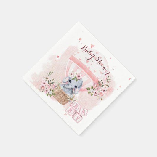 Kute Baby olifant Floral roze Baby shower Servet (Hoek)
