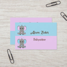 Kute baby-olifant in roze en blauw - babysitter visitekaartje