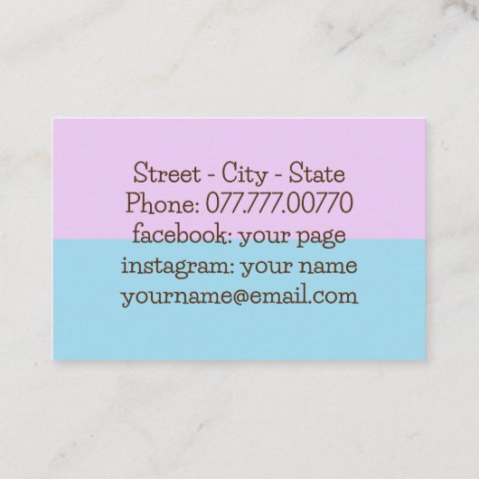 Kute baby-olifant in roze en blauw - babysitter visitekaartje (Achterkant)