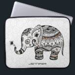 Kute Baby-olifant in zwarte en bruine diamanten Laptop Sleeve<br><div class="desc">Kute baby olifant met een bloem. Zwarte lijntekening met bruine diamanten (afbeeldingen)</div>