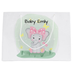 Kute baby olifant met een roze boog in een open r Groot Cadeauzakje