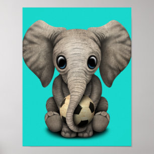 Kute Baby-olifant met Football-Voetbal Poster