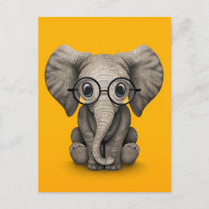 Kute Baby olifant met leesbril Geel Briefkaart