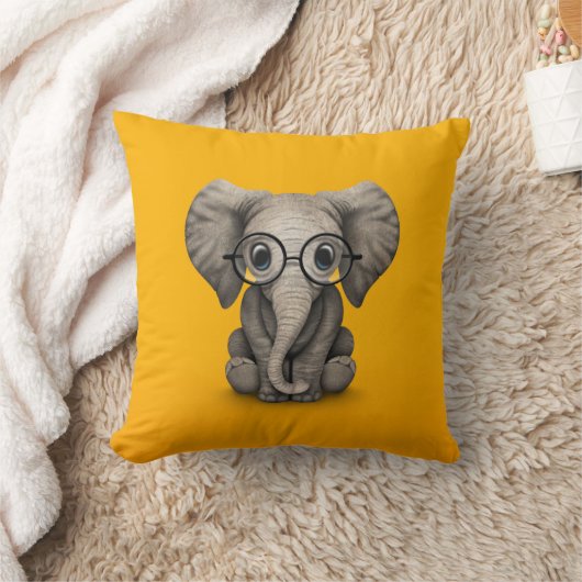 Kute Baby olifant met leesbril Geel Kussen (Deken)