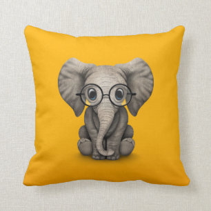 Kute Baby olifant met leesbril Geel Kussen