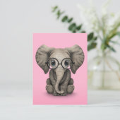 Kute Baby-olifant met leesbril Roze Briefkaart (Staand voorkant)