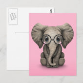 Kute Baby-olifant met leesbril Roze Briefkaart (Voorkant / Achterkant)