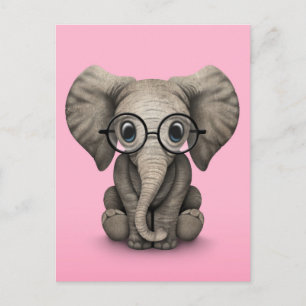 Kute Baby-olifant met leesbril Roze Briefkaart