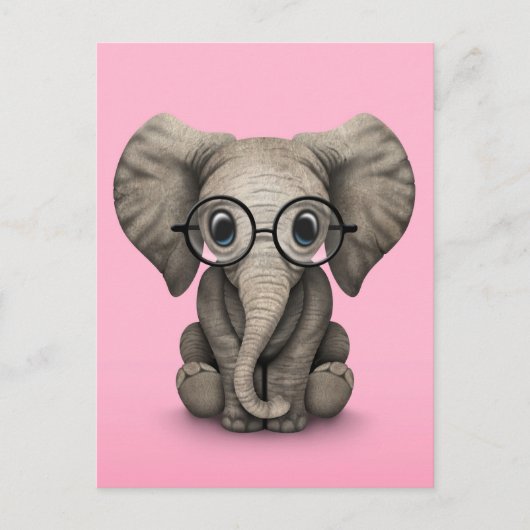 Kute Baby-olifant met leesbril Roze Briefkaart (Voorkant)