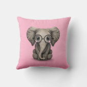 Kute Baby-olifant met leesbril Roze Kussen (Achterkant)