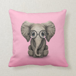 Kute Baby-olifant met leesbril Roze Kussen