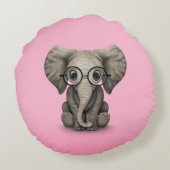 Kute Baby-olifant met leesbril Roze Rond Kussen (Achterkant)
