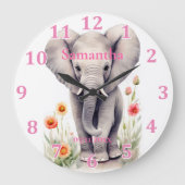 Kute Baby olifant Waterverf Veerventiel Grote Klok (Voorkant)