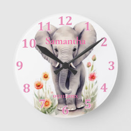 Kute Baby olifant Waterverf Veerventiel Ronde Klok