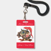Kute Baby owl in kerstPet en cadeau - Cartoon Badge (Front with Lanyard)