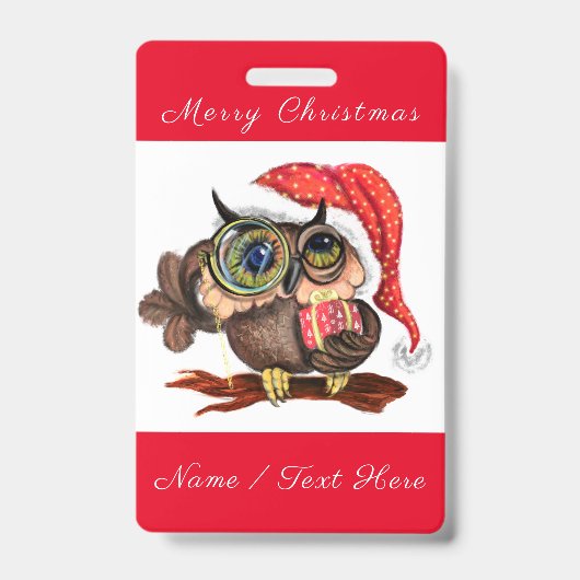 Kute Baby owl in kerstPet en cadeau - Cartoon Badge (Front)