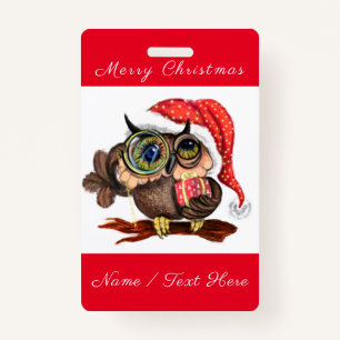 Kute Baby owl in kerstPet en cadeau - Cartoon Badge