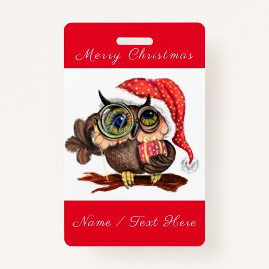 Kute Baby owl in kerstPet en cadeau - Cartoon Badge (Voorkant)