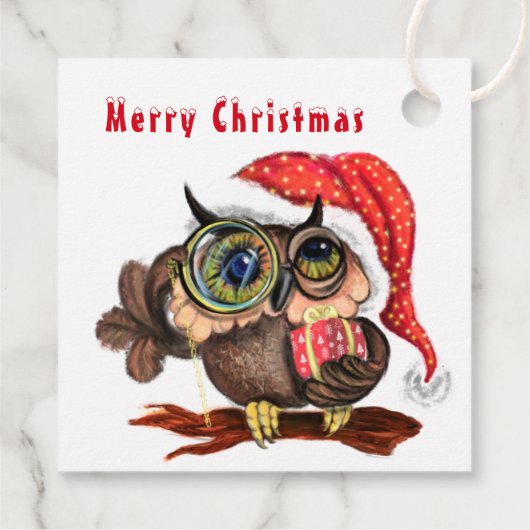 Kute Baby owl in kerstPet en cadeau - Cartoon Bedankjes Labels (Achterkant)