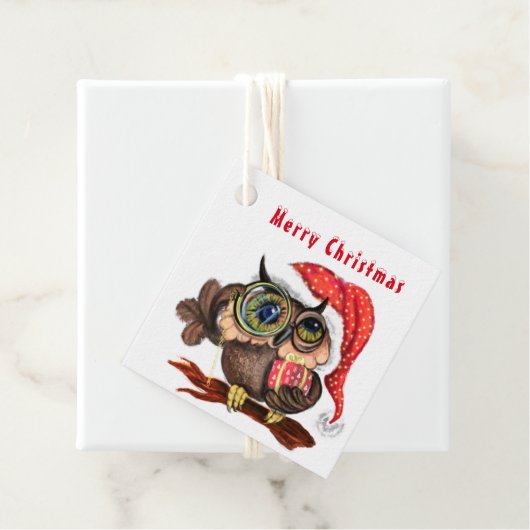 Kute Baby owl in kerstPet en cadeau - Cartoon Bedankjes Labels (In situ)
