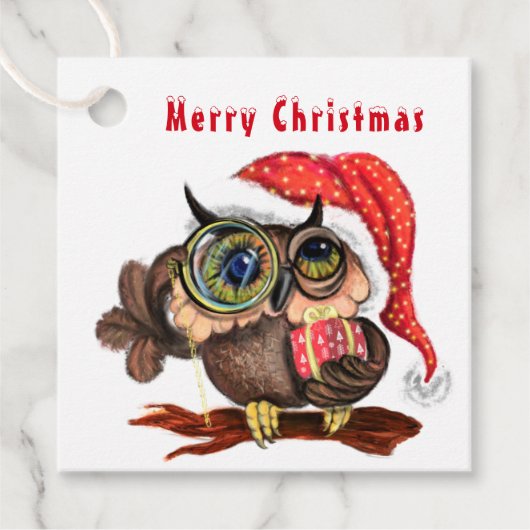 Kute Baby owl in kerstPet en cadeau - Cartoon Bedankjes Labels (Voorkant)