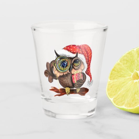 Kute Baby owl in kerstPet en cadeau - schilderen Shot Glas (Voorkant)