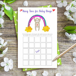 Kute Baby shower Bingo Kaart Cute Sloth and Rainbo