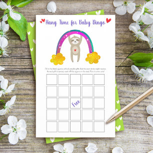 Kute Baby shower Bingo Kaart Cute Sloth and Rainbo