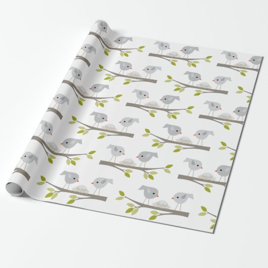 Kute Baby shower Bird Nest Wrapping Paper Cadeaupapier (Uitgerold)