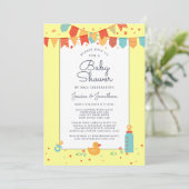 Kute Baby shower door Confetti van postgele banner Kaart (Staand voorkant)
