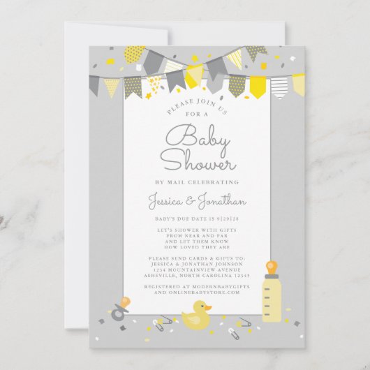 Kute Baby shower per post Geel Geel Modern Kaart (Voorkant)