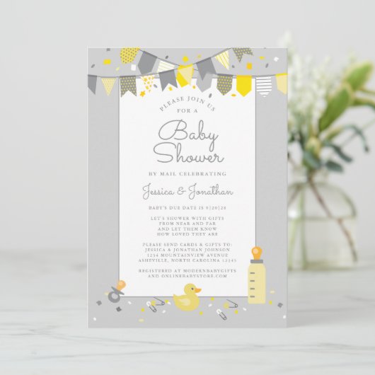 Kute Baby shower per post Geel Geel Modern Kaart (Staand voorkant)